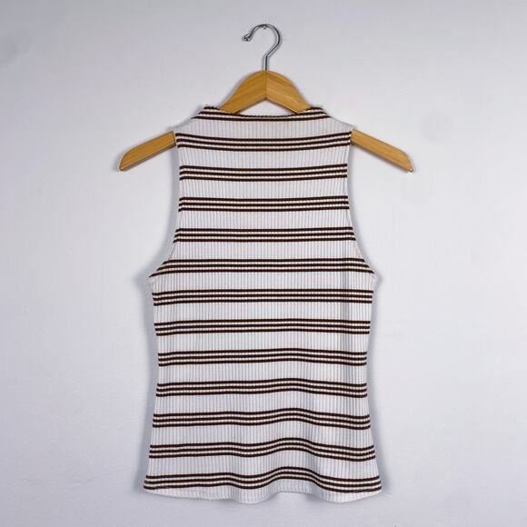 Anthropologie Tops - Anthropologie Cream and Brown Ribbed Sleeveless Tank Top